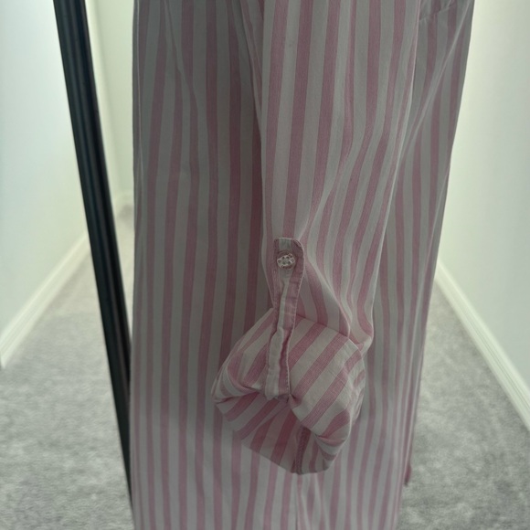 Victoria’s Secret Sleep Shirt- button up- pink and white strip- size Medium - Picture 3 of 4